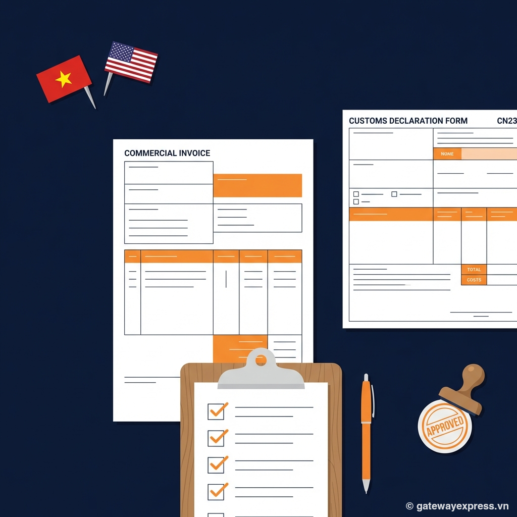 Giấy tờ hải quan và invoice gửi khẩu trang đi Mỹ
